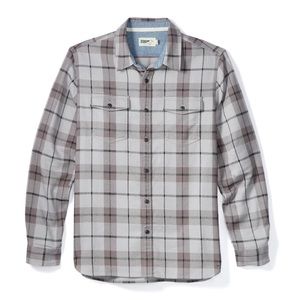 Men’s Huckberry Wellen Mendo Flannel in Grey and Black Plaid Size L